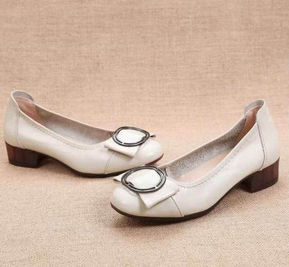 Leather Square Toe Pumps - Women&