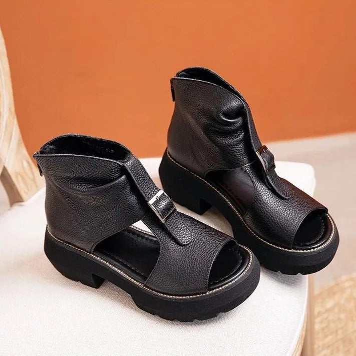 Leather Wedges Heels Gladiator Sandals Women&