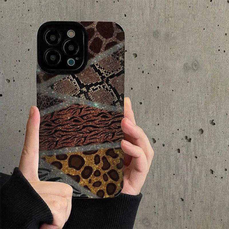 Leopard Print Patchwork Cute Phone Case For iPhone 14, 13, 12, 11 Pro Max, 14 Plus, 12, 13 Mini, X, XR, XS Max, 7, 8 Plus - Touchy Style .