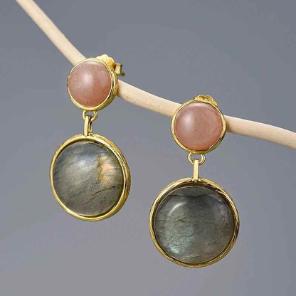 LFJB0098 Labradorite Mysterious Lake Rounded Dangle Earring Charm Jewelry - 925 Sterling Silver - Touchy Style