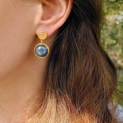 LFJB0098 Labradorite Mysterious Lake Rounded Dangle Earring Charm Jewelry - 925 Sterling Silver - Touchy Style