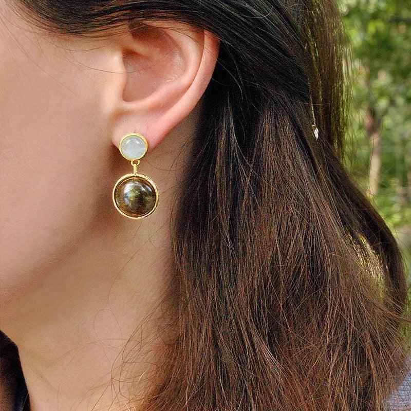 LFJB0098 Labradorite Mysterious Lake Rounded Dangle Earring Charm Jewelry - 925 Sterling Silver - Touchy Style