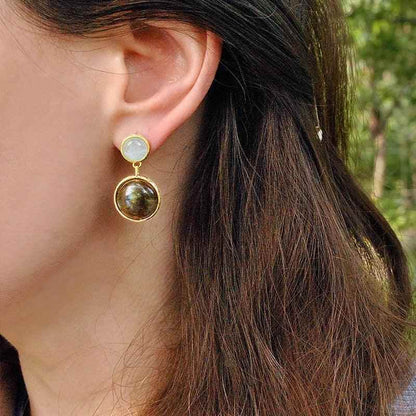 LFJB0098 Labradorite Mysterious Lake Rounded Dangle Earring Charm Jewelry - 925 Sterling Silver - Touchy Style