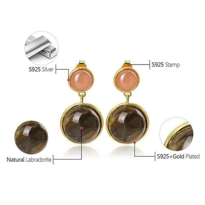 LFJB0098 Labradorite Mysterious Lake Rounded Dangle Earring Charm Jewelry - 925 Sterling Silver - Touchy Style