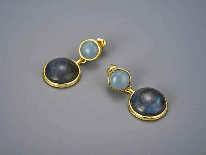 LFJB0098 Labradorite Mysterious Lake Rounded Dangle Earring Charm Jewelry - 925 Sterling Silver - Touchy Style