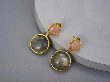 LFJB0098 Labradorite Mysterious Lake Rounded Dangle Earring Charm Jewelry - 925 Sterling Silver - Touchy Style