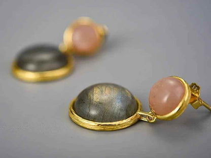 LFJB0098 Labradorite Mysterious Lake Rounded Dangle Earring Charm Jewelry - 925 Sterling Silver - Touchy Style