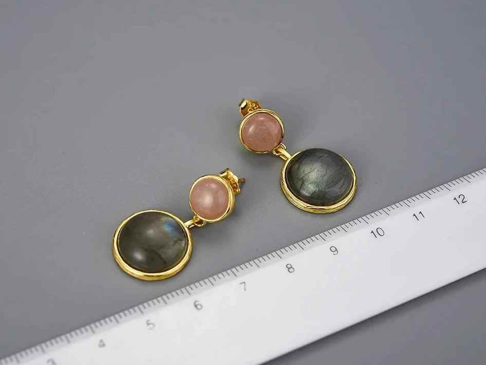 LFJB0098 Labradorite Mysterious Lake Rounded Dangle Earring Charm Jewelry - 925 Sterling Silver - Touchy Style