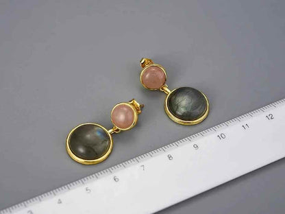LFJB0098 Labradorite Mysterious Lake Rounded Dangle Earring Charm Jewelry - 925 Sterling Silver - Touchy Style