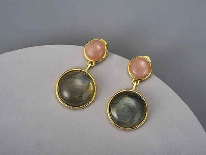 LFJB0098 Labradorite Mysterious Lake Rounded Dangle Earring Charm Jewelry - 925 Sterling Silver - Touchy Style