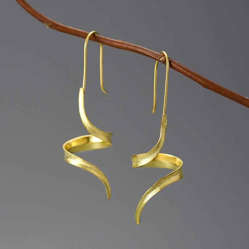 LFJB0283 Curved Lines Asymmetrical Drop Earring Charm Jewelry 925 Sterling Silver - Touchy Style