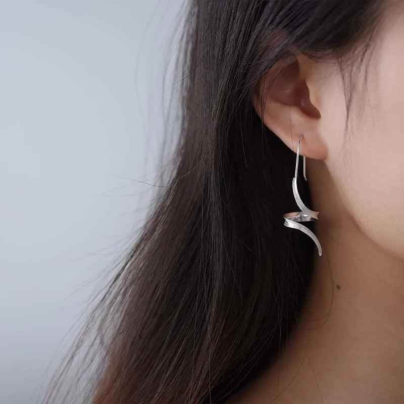 LFJB0283 Curved Lines Asymmetrical Drop Earring Charm Jewelry 925 Sterling Silver - Touchy Style