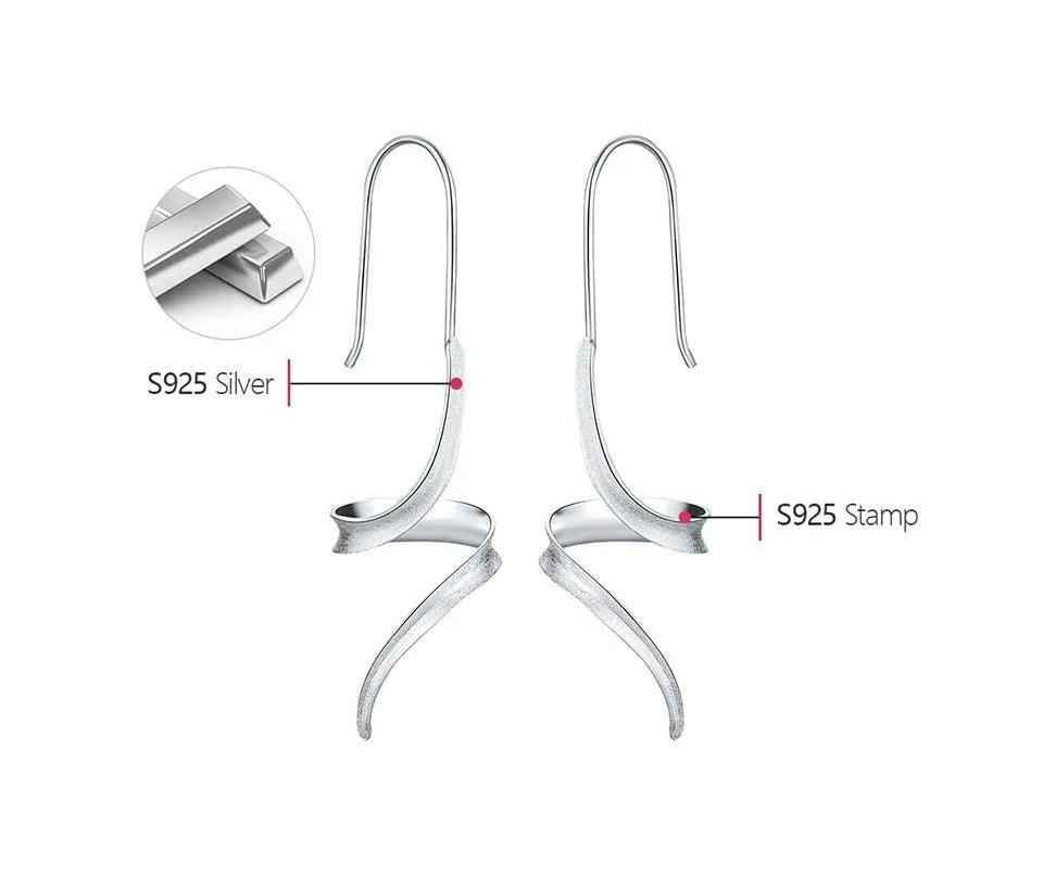 LFJB0283 Curved Lines Asymmetrical Drop Earring Charm Jewelry 925 Sterling Silver - Touchy Style