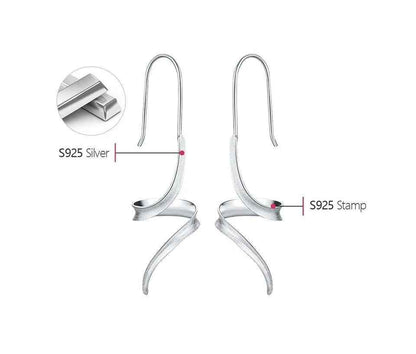 LFJB0283 Curved Lines Asymmetrical Drop Earring Charm Jewelry 925 Sterling Silver - Touchy Style .