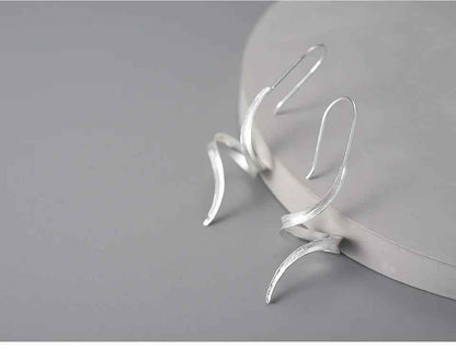 LFJB0283 Curved Lines Asymmetrical Drop Earring Charm Jewelry 925 Sterling Silver - Touchy Style