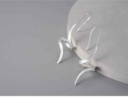 LFJB0283 Curved Lines Asymmetrical Drop Earring Charm Jewelry 925 Sterling Silver - Touchy Style .