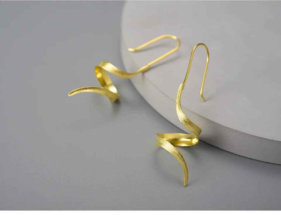 LFJB0283 Curved Lines Asymmetrical Drop Earring Charm Jewelry 925 Sterling Silver - Touchy Style