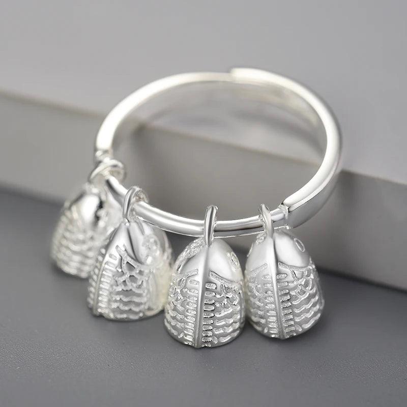 LFJD0041 Fish Bell Charm Ring: 925 Sterling Silver Finger Jewelry - Touchy Style .