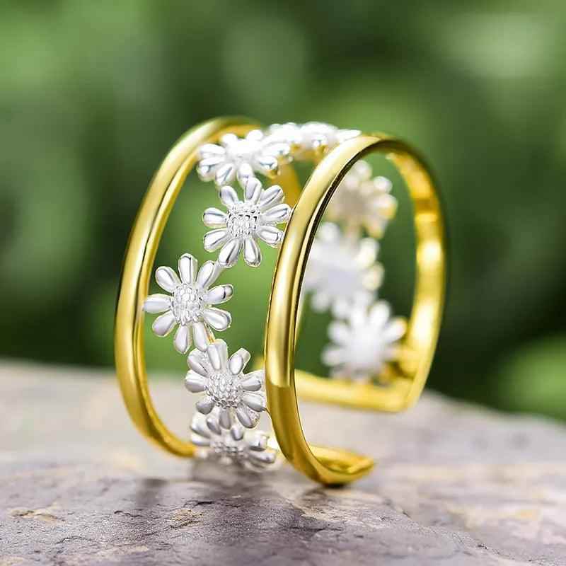 LFJD0150: Little Flowers Charm Sterling Silver Rings Jewelry - Touchy Style .