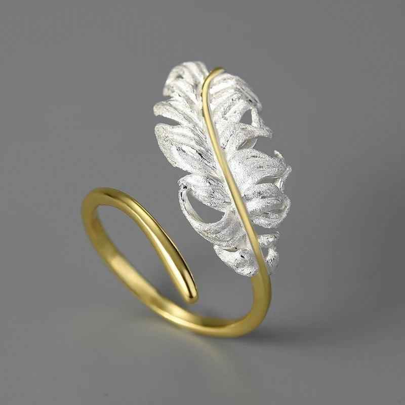 LFJD0160 Long Goose Feather Rings Charm Jewelry - 925 Sterling Silver - Touchy Style