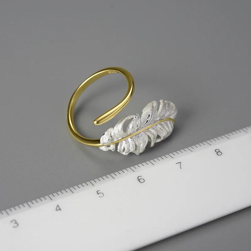 LFJD0160 Long Goose Feather Rings Charm Jewelry - 925 Sterling Silver - Touchy Style .