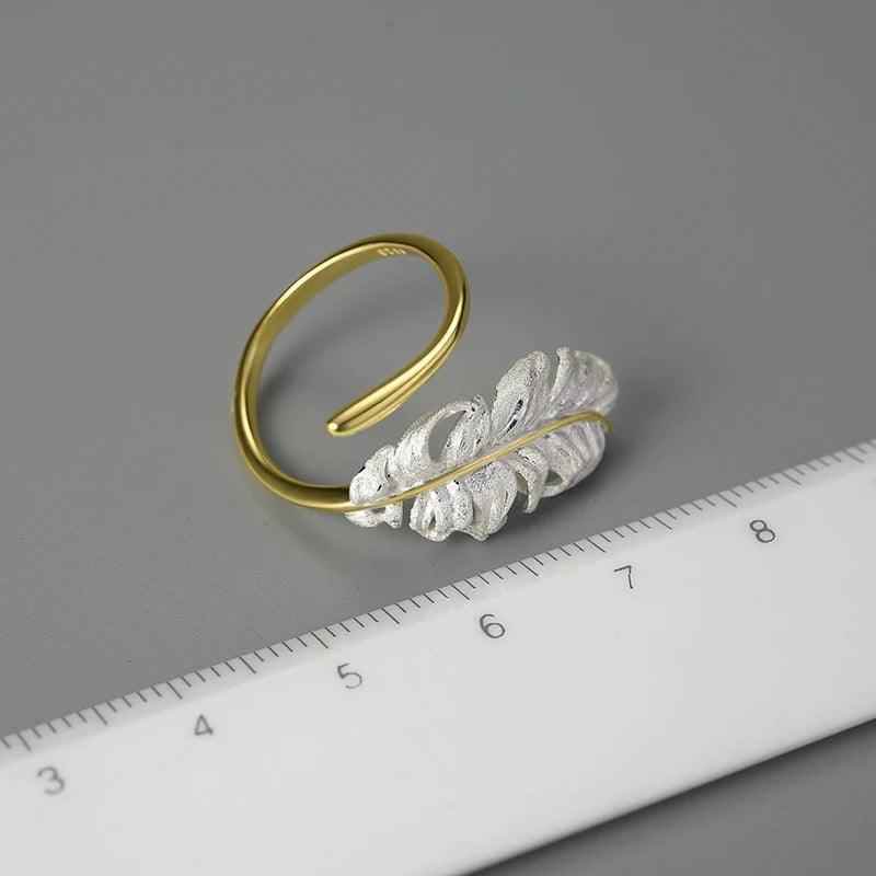 LFJD0160 Long Goose Feather Rings Charm Jewelry - 925 Sterling Silver - Touchy Style