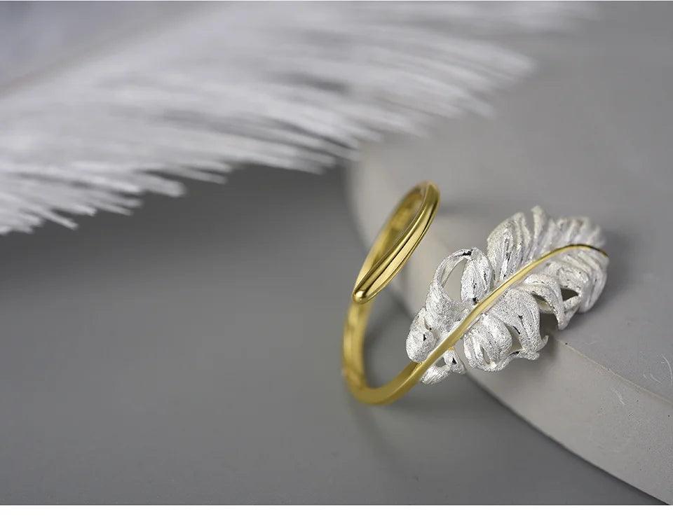LFJD0160 Long Goose Feather Rings Charm Jewelry - 925 Sterling Silver - Touchy Style .