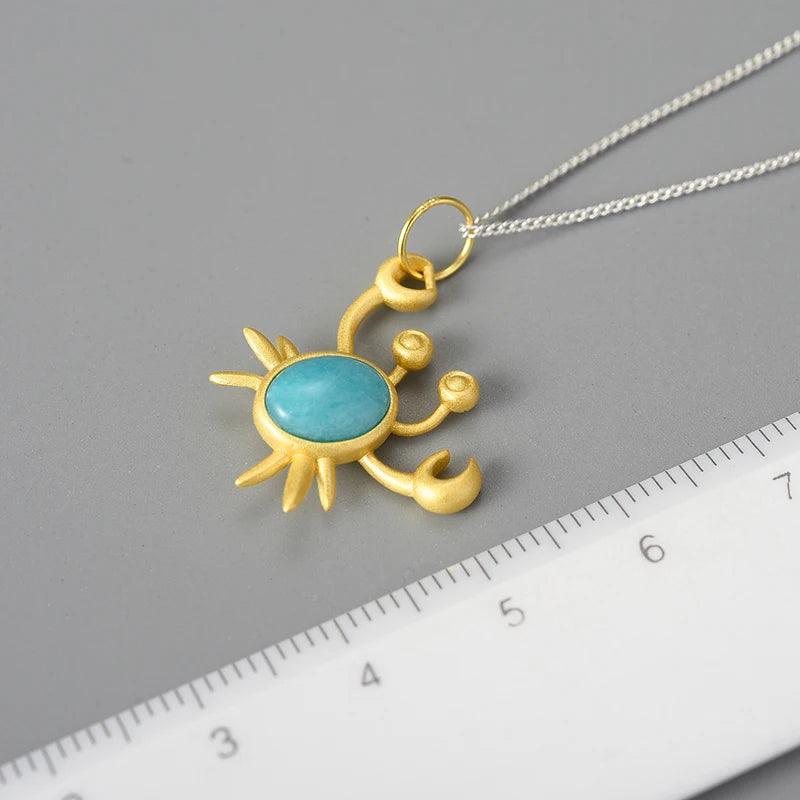 LFJE0200 Necklace Charm Jewelry - 925 SS - Big Amazonite Stone - Crab Pendant - Touchy Style