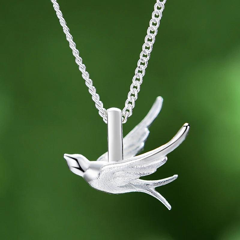 LFJE0201 Exquisite Small Swallow Necklace Charm - 925 Sterling Silver Jewelry - Touchy Style
