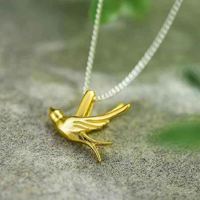 LFJE0201 Exquisite Small Swallow Necklace Charm - 925 Sterling Silver Jewelry - Touchy Style