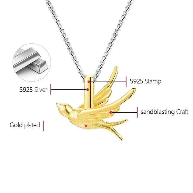 LFJE0201 Exquisite Small Swallow Necklace Charm - 925 Sterling Silver Jewelry - Touchy Style