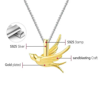 LFJE0201 Exquisite Small Swallow Necklace Charm - 925 Sterling Silver Jewelry - Touchy Style