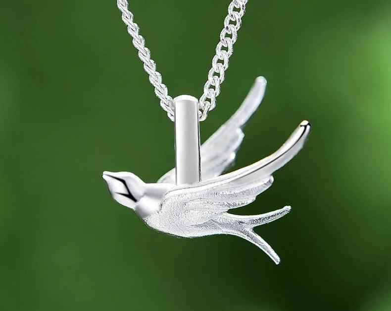 LFJE0201 Necklace Charm Jewelry - 925 Sterling Silver Exquisite Small Swallow Pendant - Touchy Style