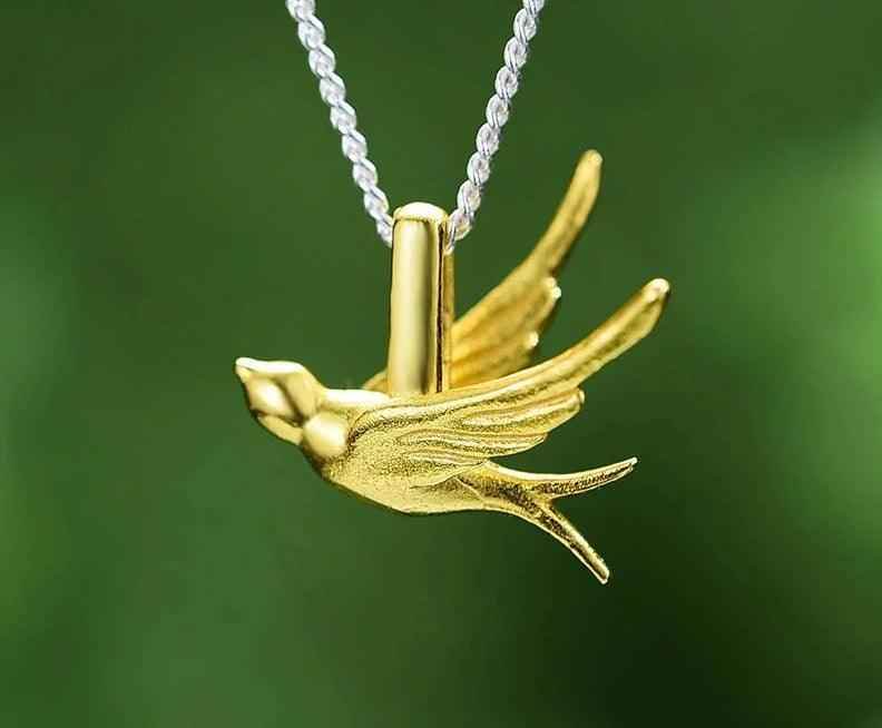 LFJE0201 Necklace Charm Jewelry - 925 Sterling Silver Exquisite Small Swallow Pendant - Touchy Style