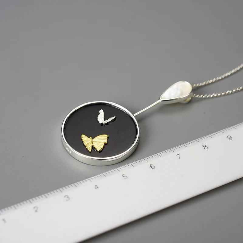 LFJE0209 Necklace Charm Jewelry - 925 Sterling Silver Round Stone - Flying Butterfly Pendant - Touchy Style