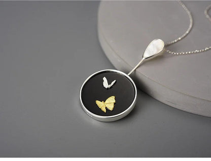 LFJE0209 Necklace Charm Jewelry - 925 Sterling Silver Round Stone - Flying Butterfly Pendant - Touchy Style