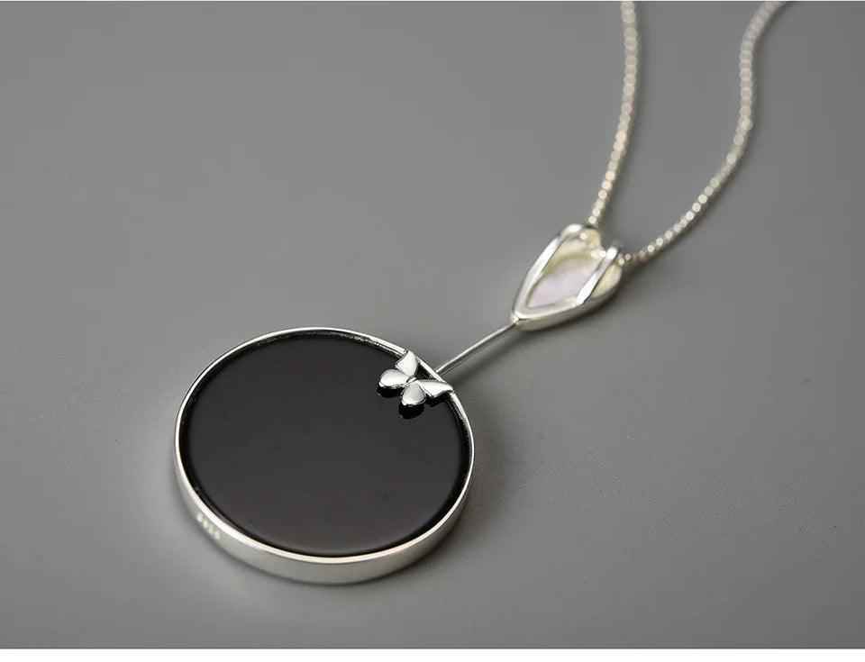 LFJE0209 Necklace Charm Jewelry - 925 Sterling Silver Round Stone - Flying Butterfly Pendant - Touchy Style