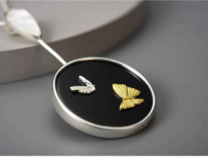LFJE0209 Necklace Charm Jewelry - 925 Sterling Silver Round Stone - Flying Butterfly Pendant - Touchy Style