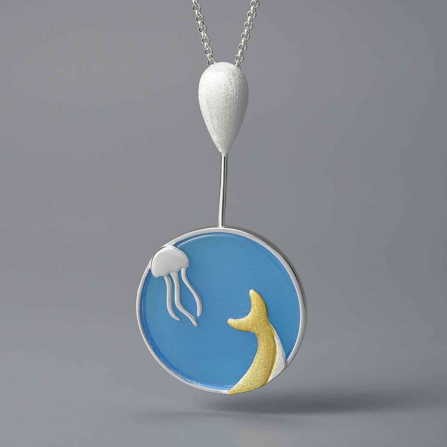 LFJE0228 Necklace Charm Jewelry - 925 Sterling Silver Agate Stone Underwater Whale Pendants - Touchy Style