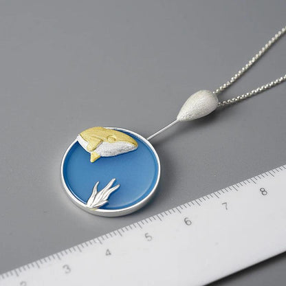 LFJE0228 Necklace Charm Jewelry - 925 Sterling Silver Agate Stone Underwater Whale Pendants - Touchy Style
