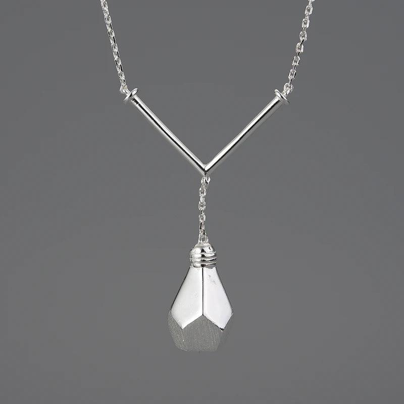 LFJF0058 Light Bulb Pendant Necklace Charm Jewelry - 925 Sterling Silver - Touchy Style .