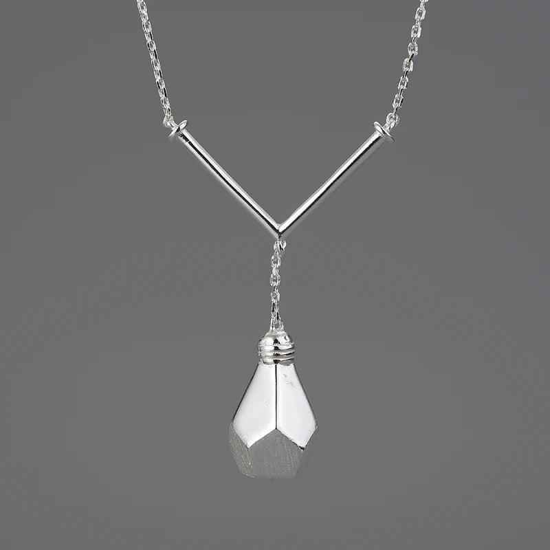 LFJF0058 Light Bulb Pendant Necklace Charm Jewelry - 925 Sterling Silver - Touchy Style
