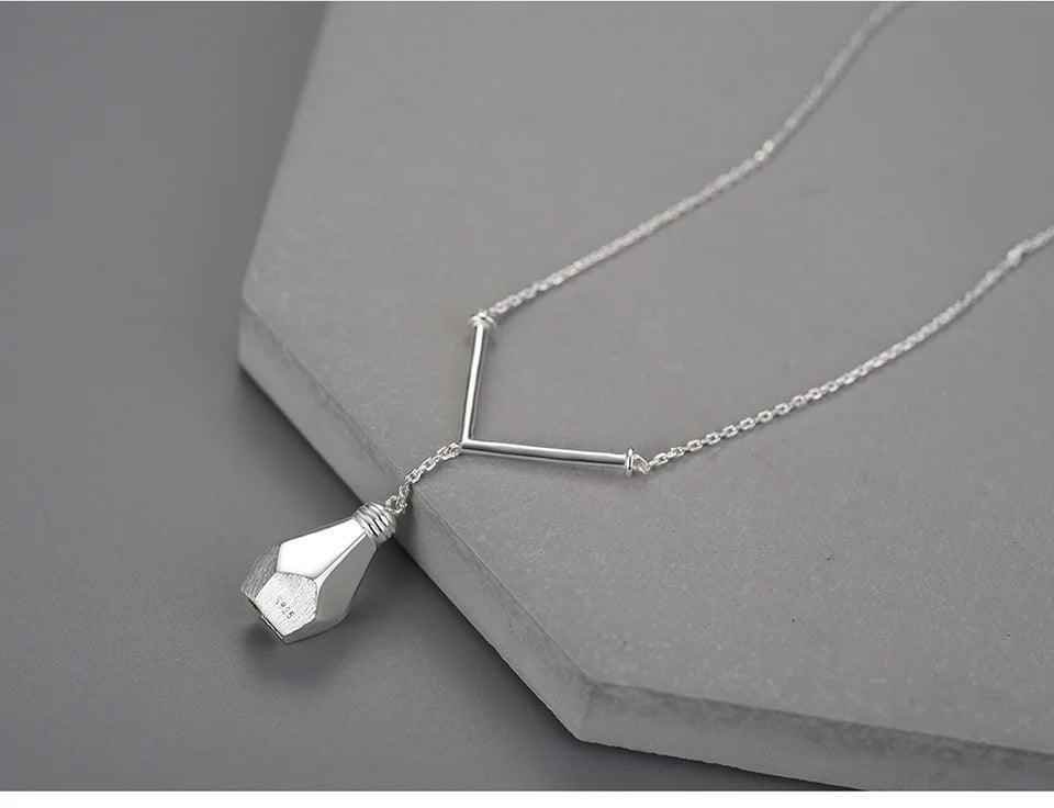 LFJF0058 Light Bulb Pendant Necklace Charm Jewelry - 925 Sterling Silver - Touchy Style