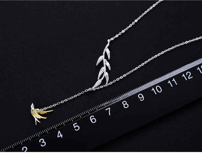 LFJF0082 Swallow Willow Branch Necklace Charm Jewelry - 925 Sterling Silver Chain - Touchy Style
