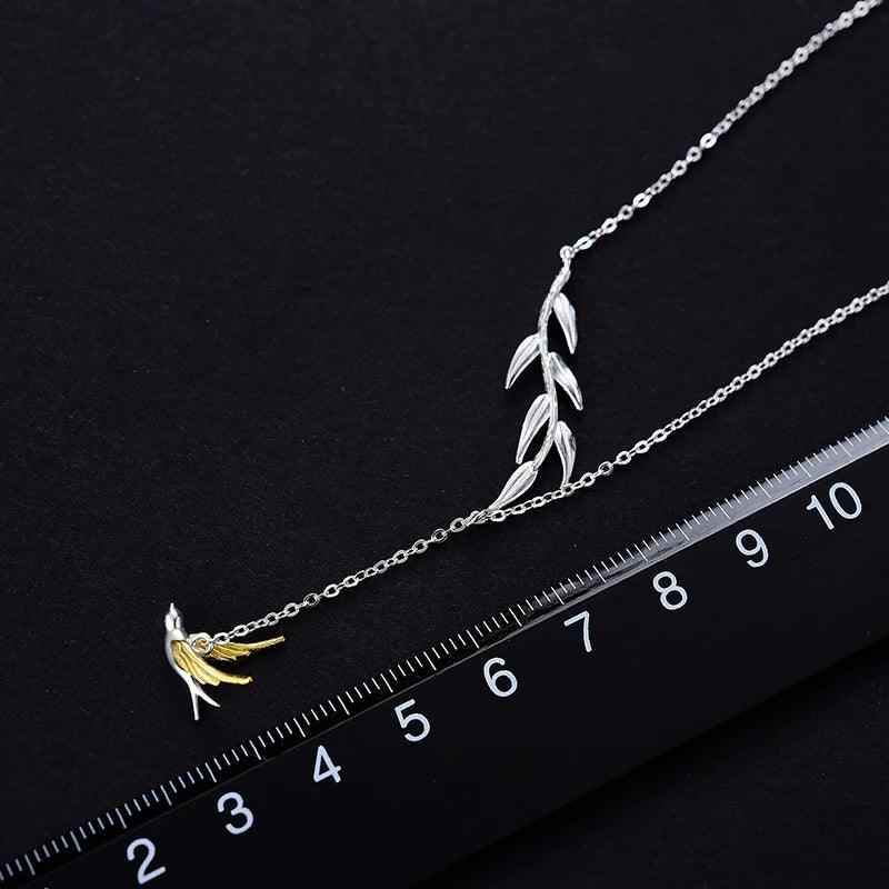 LFJF0082 Swallow Willow Branch Necklace Charm Jewelry - 925 Sterling Silver Chain - Touchy Style