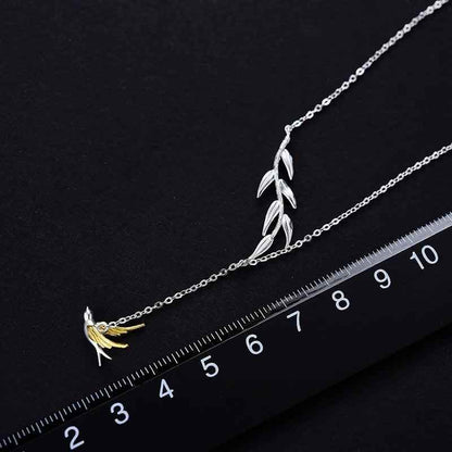 LFJF0082 Swallow Willow Branch Necklace Charm Jewelry - 925 Sterling Silver Chain - Touchy Style