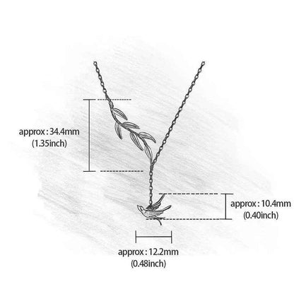 LFJF0082 Swallow Willow Branch Necklace Charm Jewelry - 925 Sterling Silver Chain - Touchy Style .