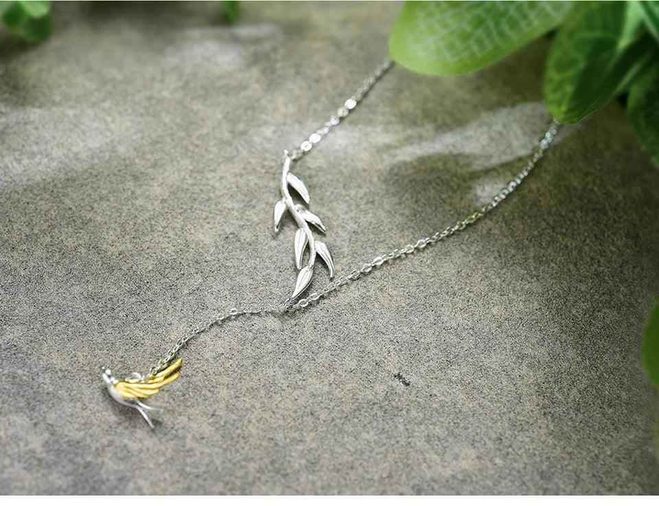 LFJF0082 Swallow Willow Branch Necklace Charm Jewelry - 925 Sterling Silver Chain - Touchy Style