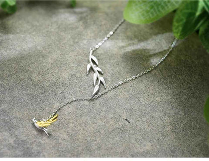 LFJF0082 Swallow Willow Branch Necklace Charm Jewelry - 925 Sterling Silver Chain - Touchy Style