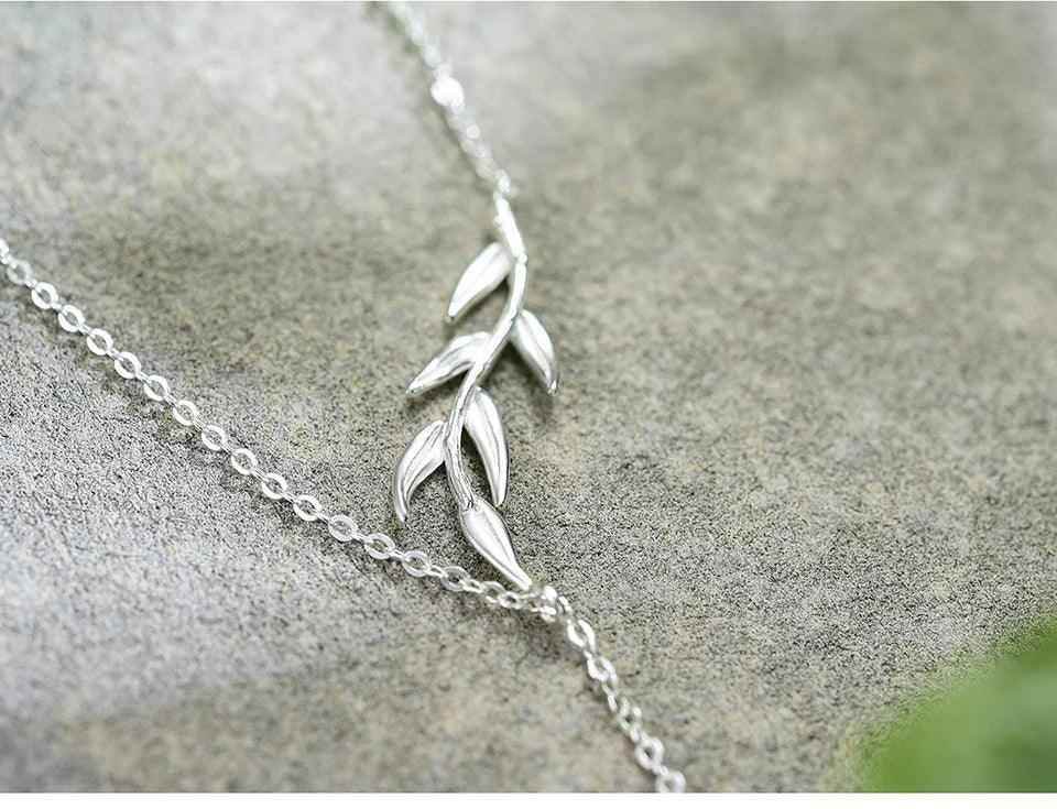 LFJF0082 Swallow Willow Branch Necklace Charm Jewelry - 925 Sterling Silver Chain - Touchy Style